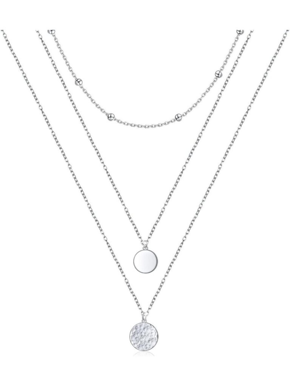 Dainty Triple Layered Sterling Silver Necklace - Long Chain Pendant for Women